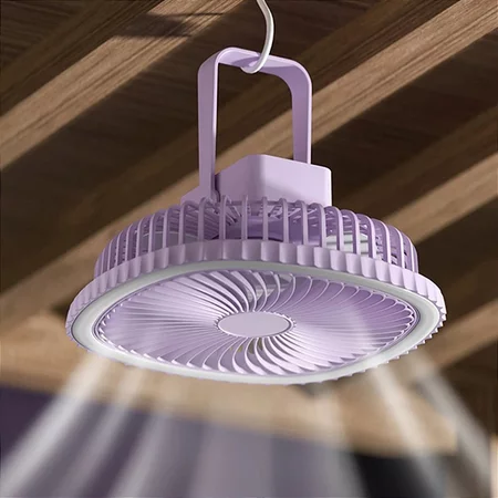 JS Mini Ventilador Portátil Lilás com Ring Light