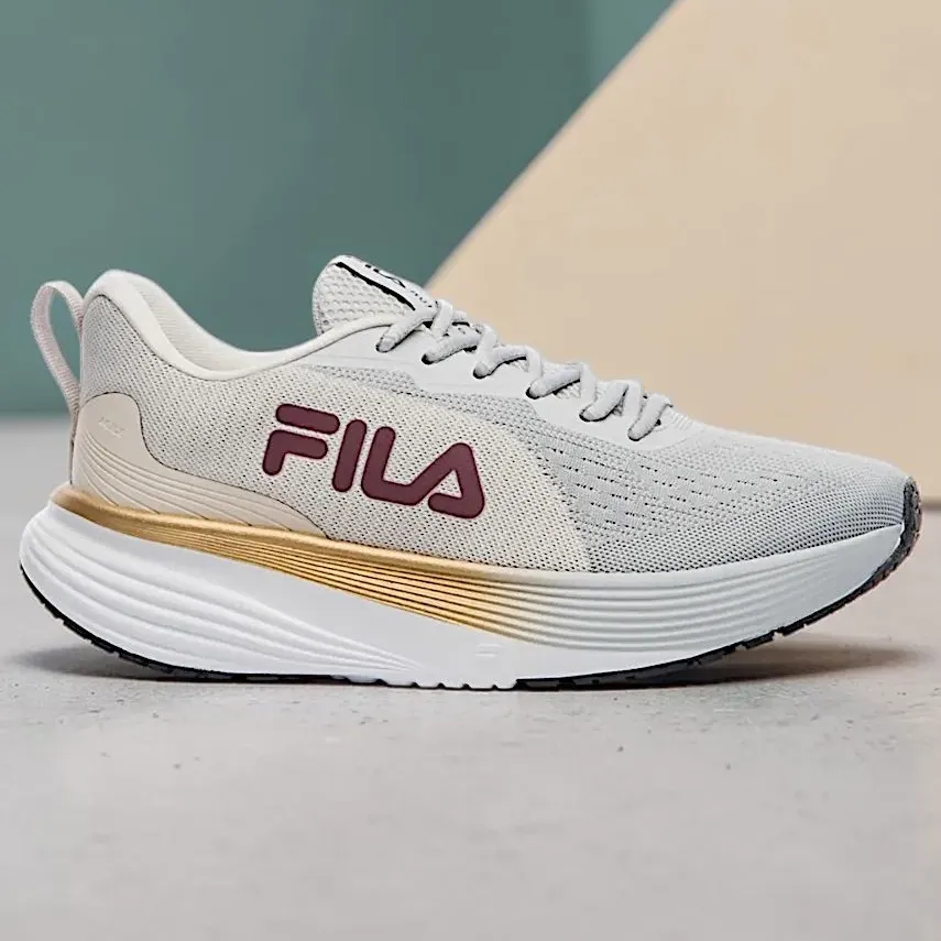 Tênis Feminino Fila Agile Corrida Esportivo Treino Conforto Bege/cinza Gelo/vinho 36
